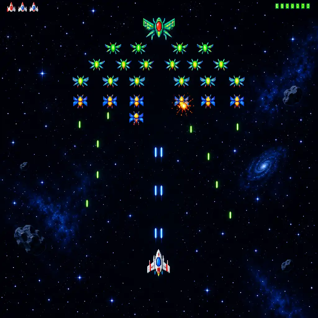 Portrait Galaga Wars gameplay showing clear lateral space around the player ship